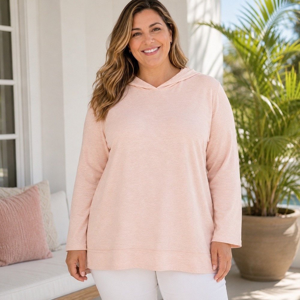 Pure Jill Womens 3X Pink Hoodie Pullover Relaxed Fit Long Sleeve Top